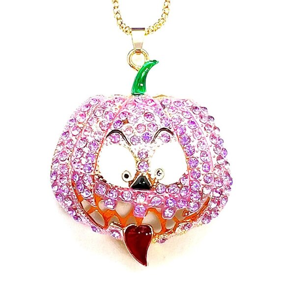 Light Purple PUMPKIN Rhinestone Pendant Necklace - Picture 1 of 1